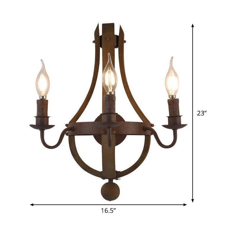8"/11.5"/15" Wide Candle Metal Sconce Light Country 1/2/3 Lights Dining Room Wall Lighting Fixture in Rust Clearhalo 'Wall Lamps & Sconces' 'Wall Lights' Lighting' 335782
