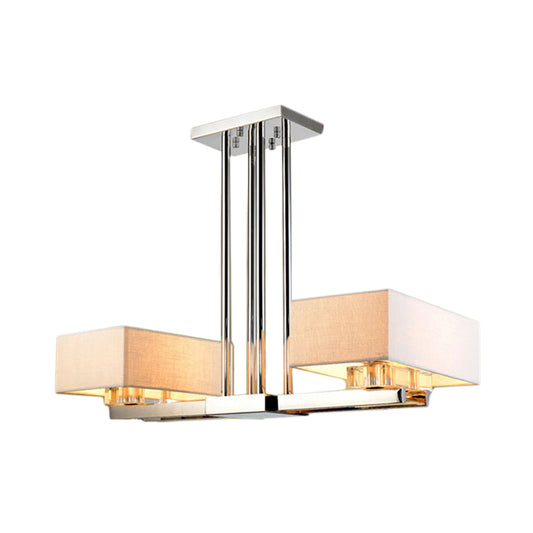 Fabric Chrome Hanging Pendant Light Rectangle 2/4/6 Bulbs Classic Island Lamp for Dining Room Clearhalo 'Ceiling Lights' 'Island Lights' Lighting' 335845