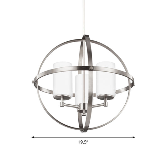 Cylinder Dining Room Ceiling Chandelier Traditional Metal 3/5/9 Lights Silver Hanging Fixture with Cage Clearhalo 'Ceiling Lights' 'Chandeliers' Lighting' options 335935