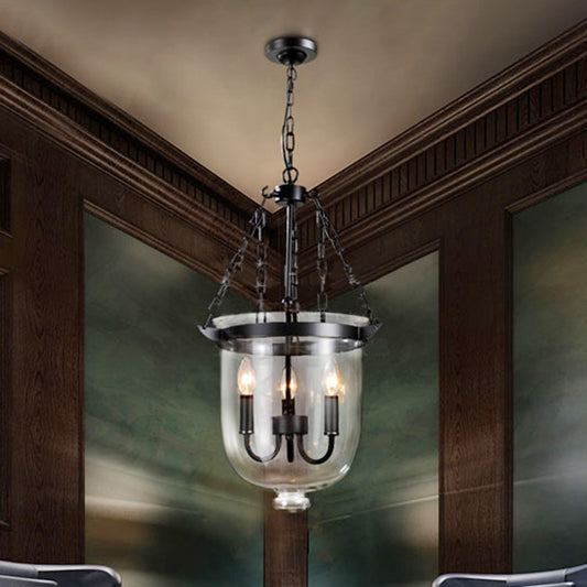 Black Urn Shaped Chandelier Lamp Traditional Clear Glass 3 Light Living Room Hanging Light, 10"/12" Wide Clearhalo 'Ceiling Lights' 'Chandeliers' 'Glass shade' 'Glass' Lighting' 335941