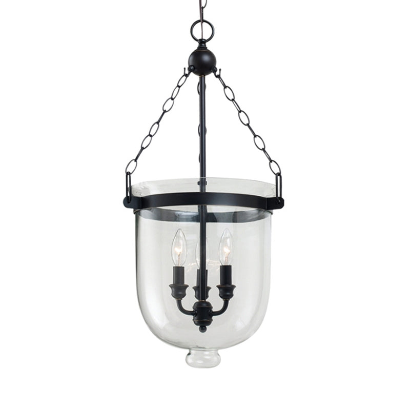 Black Urn Shaped Chandelier Lamp Traditional Clear Glass 3 Light Living Room Hanging Light, 10"/12" Wide Clearhalo 'Ceiling Lights' 'Chandeliers' 'Glass shade' 'Glass' Lighting' 335943