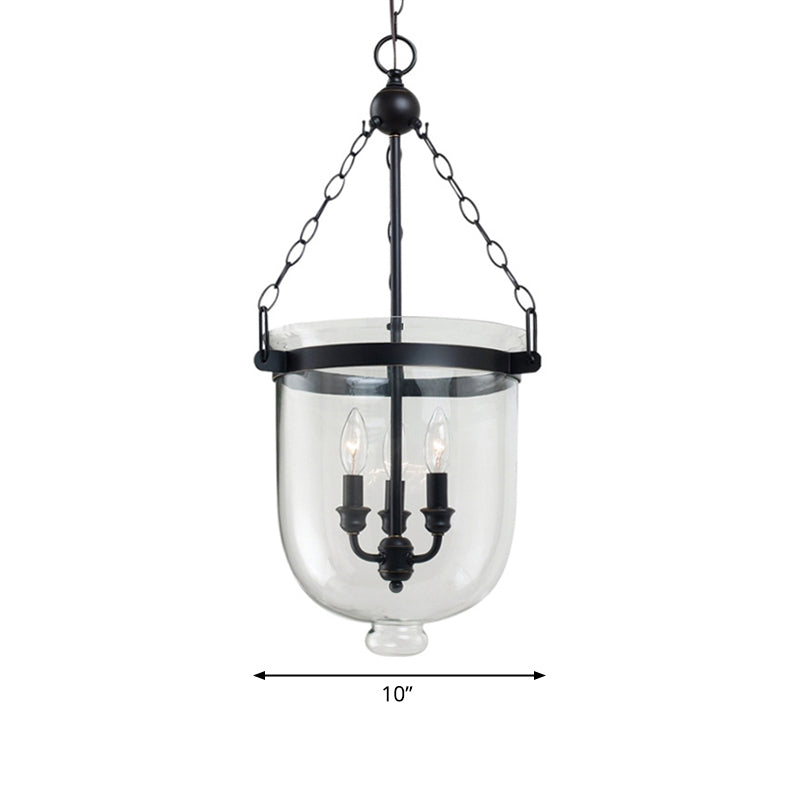 Black Urn Shaped Chandelier Lamp Traditional Clear Glass 3 Light Living Room Hanging Light, 10"/12" Wide Clearhalo 'Ceiling Lights' 'Chandeliers' 'Glass shade' 'Glass' Lighting' 335944
