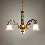 3/6 Bulb Ceiling Lamp with Scalloped Shade Frosted Textured Glass Traditional Dining Room Chandelier in Brass Clearhalo 'Ceiling Lights' 'Chandeliers' 'Glass shade' 'Glass' Lighting' 335949