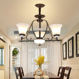 Dark Coffee Bell Shade Chandelier Lamp Traditional White Glass 3/6/8 Light Living Room Hanging Light 3 Dark Coffee Clearhalo 'Ceiling Lights' 'Chandeliers' 'Glass shade' 'Glass' Lighting' 335964