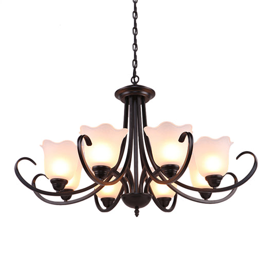 3/6/8 Bulbs Bell Chandelier Light Traditional Black Frosted Glass Hanging Ceiling Fixture for Living Room Clearhalo 'Ceiling Lights' 'Chandeliers' Lighting' options 335971