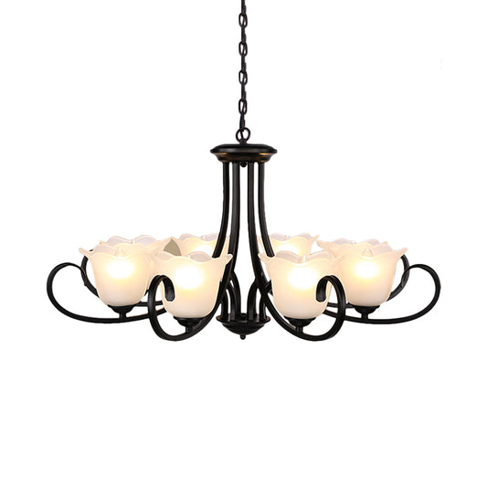 4/6/8 Bulbs Ceiling Lamp with Flared Shade Frosted Glass Traditional Bedroom Chandelier Pendant Light in Black Clearhalo 'Ceiling Lights' 'Chandeliers' Lighting' options 335994