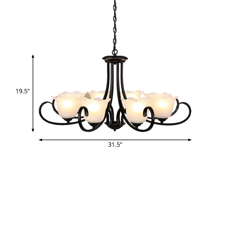 4/6/8 Bulbs Ceiling Lamp with Flared Shade Frosted Glass Traditional Bedroom Chandelier Pendant Light in Black Clearhalo 'Ceiling Lights' 'Chandeliers' Lighting' options 335995