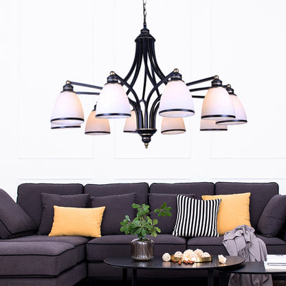 White Glass Black Pendant Lamp Tapered 10 Lights Traditional Chandelier Light Fixture for Living Room White Clearhalo 'Ceiling Lights' 'Chandeliers' Lighting' options 336033_fcc4308d-a0a6-496b-bf4c-d9dd71ebee4a