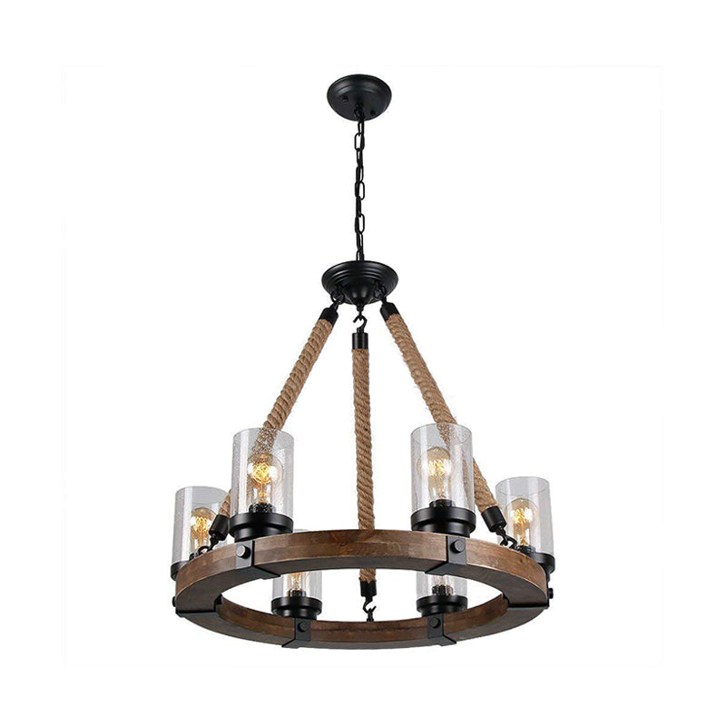 Beige Wheel Pendant Lighting Traditional Wood 1 Light Living Room Chandelier with Cylinder Shade Clearhalo 'Ceiling Lights' 'Chandeliers' Lighting' options 336046