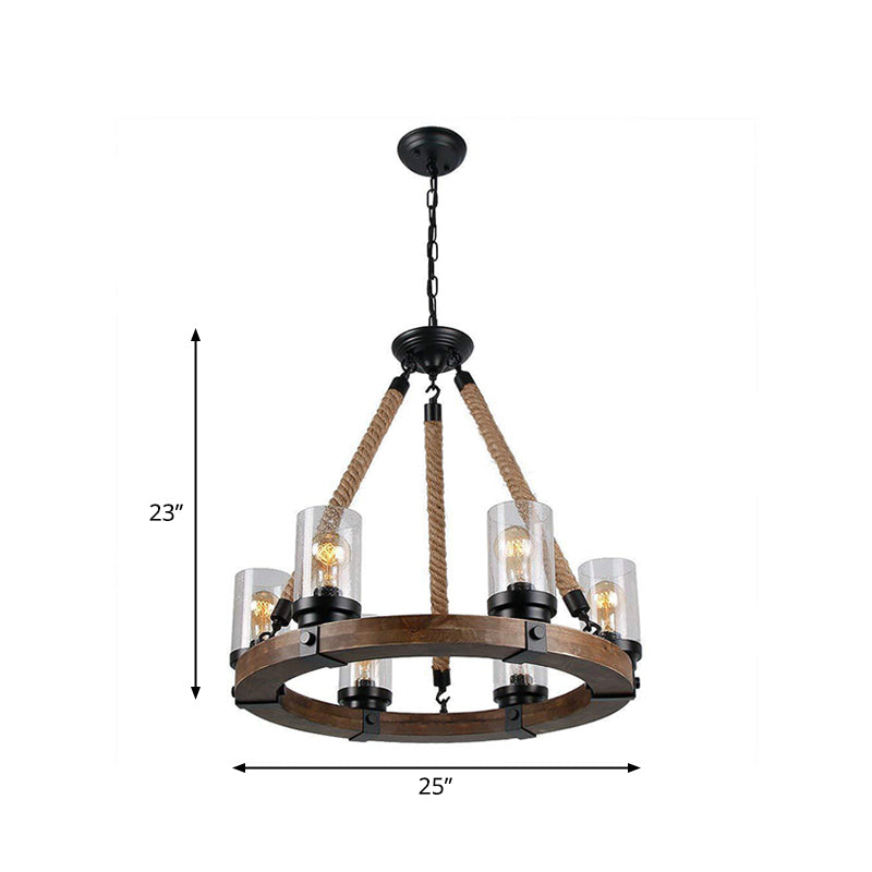 Beige Wheel Pendant Lighting Traditional Wood 1 Light Living Room Chandelier with Cylinder Shade Clearhalo 'Ceiling Lights' 'Chandeliers' Lighting' options 336047