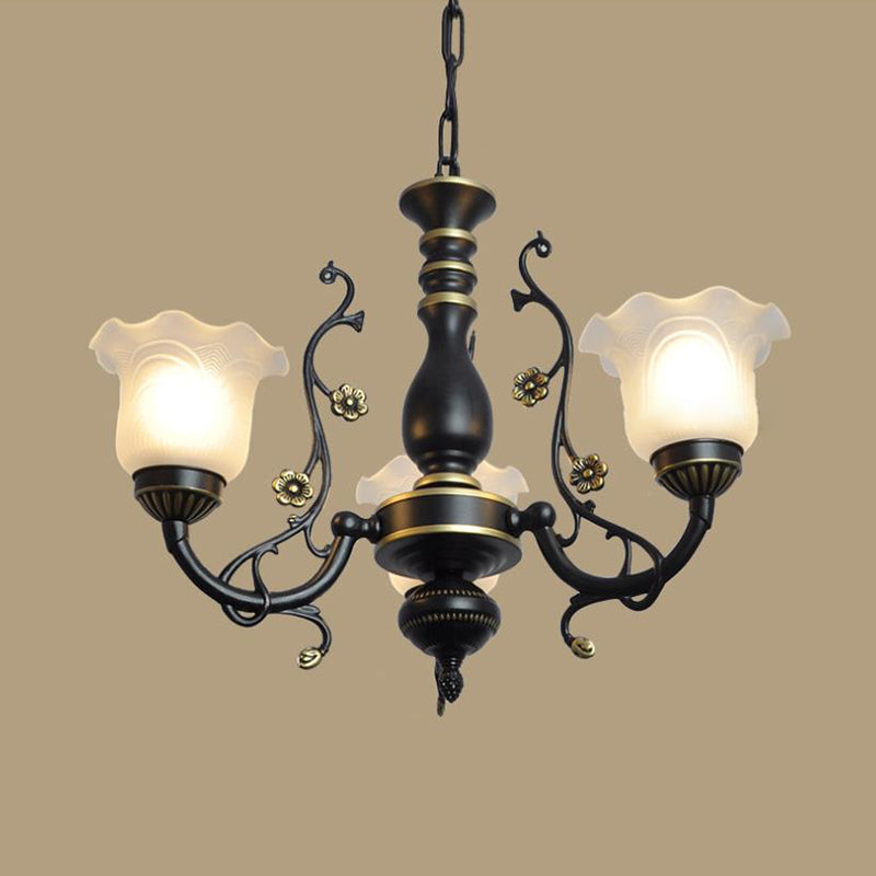 Frosted Textured Glass Flared Hanging Chandelier Traditional 3/5/6 Light Living Room Pendant Light in Black/White Clearhalo 'Ceiling Lights' 'Chandeliers' 'Glass shade' 'Glass' 'Pendant Lights' Lighting' 336067