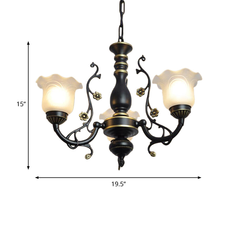 Frosted Textured Glass Flared Hanging Chandelier Traditional 3/5/6 Light Living Room Pendant Light in Black/White Clearhalo 'Ceiling Lights' 'Chandeliers' 'Glass shade' 'Glass' 'Pendant Lights' Lighting' 336068