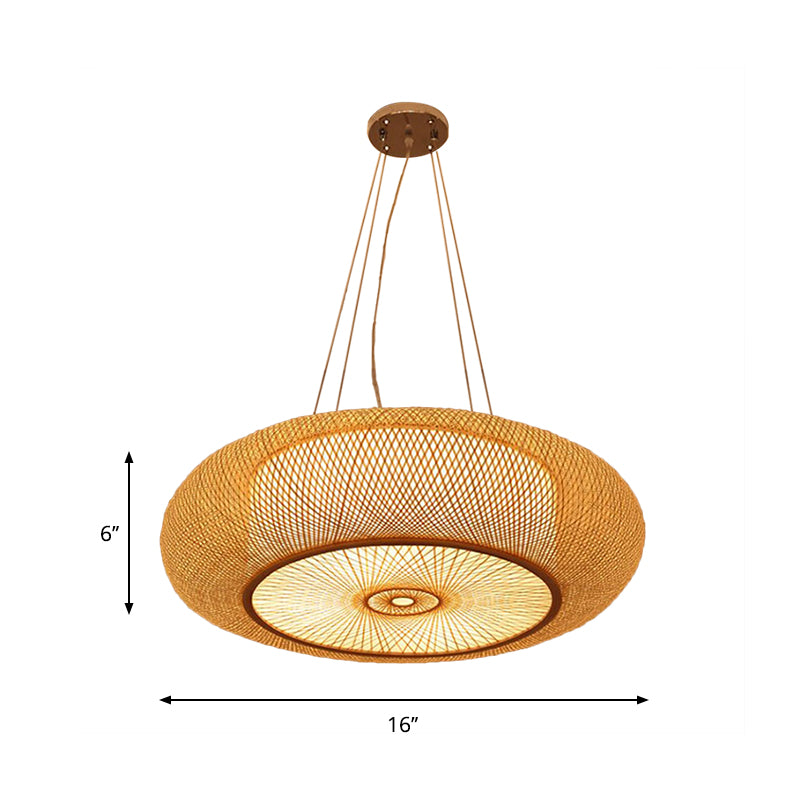Curved Drum Pendant Lighting Tradition Bamboo 2/3 Bulbs 18"/23.5" Wide Wood Ceiling Hanging Light Clearhalo 'Ceiling Lights' 'Modern Pendants' 'Modern' 'Pendant Lights' 'Pendants' Lighting' 336086