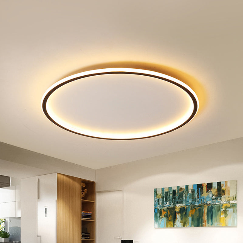 Nordic Style Disc LED Ceiling Lighting 16"/19.5"/23.5" Wide Aluminum Black Flush Lamp in Warm/White Light/Remote Control Stepless Dimming Black Clearhalo 'Ceiling Lights' 'Close To Ceiling Lights' 'Close to ceiling' 'Flush mount' Lighting' 336781