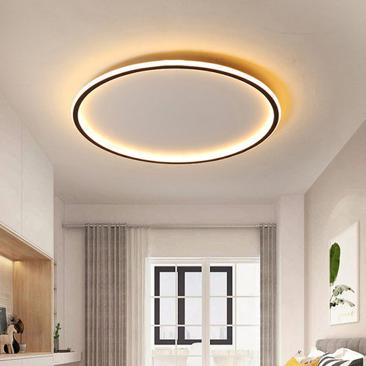 Nordic Style Disc LED Ceiling Lighting 16"/19.5"/23.5" Wide Aluminum Black Flush Lamp in Warm/White Light/Remote Control Stepless Dimming Clearhalo 'Ceiling Lights' 'Close To Ceiling Lights' 'Close to ceiling' 'Flush mount' Lighting' 336782