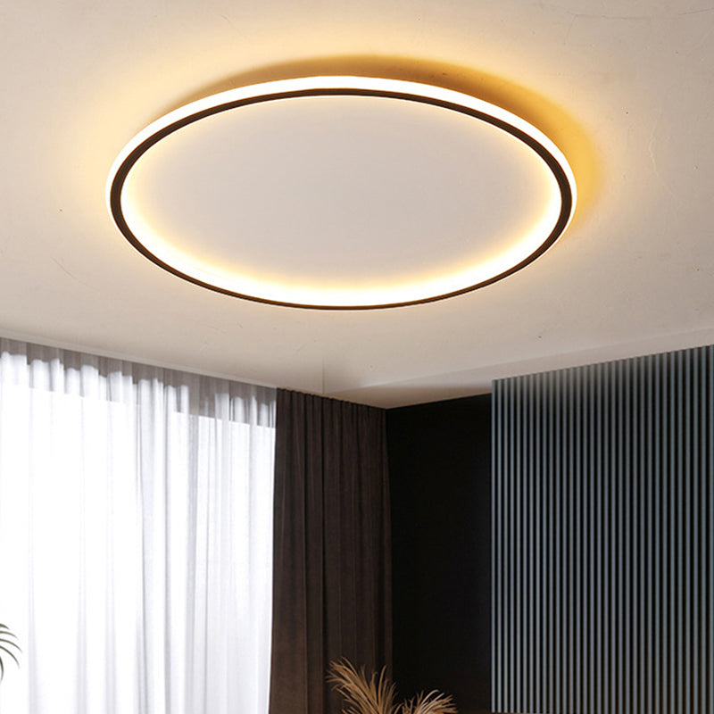 Nordic Style Disc LED Ceiling Lighting 16"/19.5"/23.5" Wide Aluminum Black Flush Lamp in Warm/White Light/Remote Control Stepless Dimming Clearhalo 'Ceiling Lights' 'Close To Ceiling Lights' 'Close to ceiling' 'Flush mount' Lighting' 336783