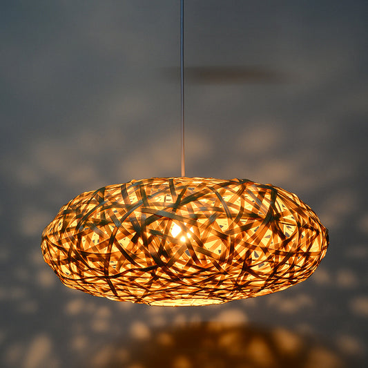 Handmade Pendant Lighting Traditionary Bamboo 1 Bulb 12"/16"/19.5" Wide Wood Hanging Lamp Kit Wood Clearhalo 'Ceiling Lights' 'Modern Pendants' 'Modern' 'Pendant Lights' 'Pendants' Lighting' 337135