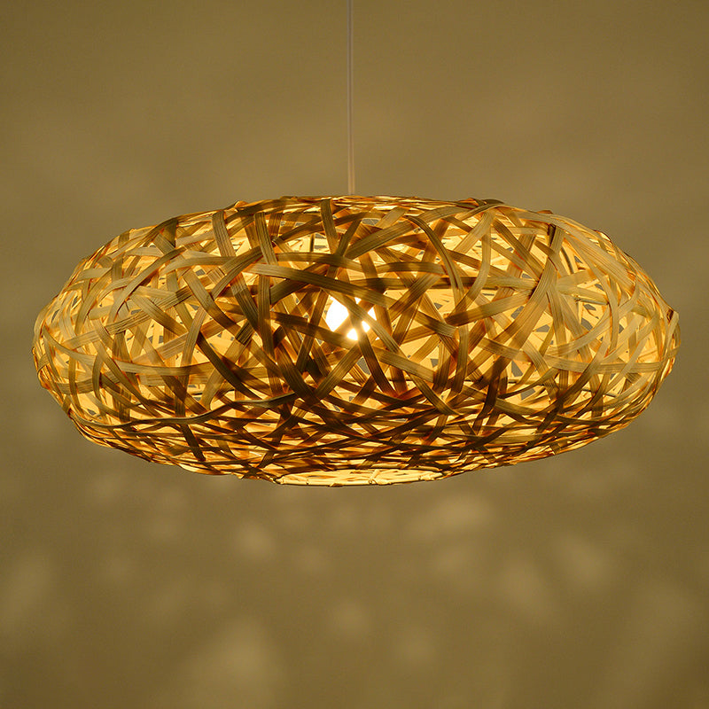 Handmade Pendant Lighting Traditionary Bamboo 1 Bulb 12"/16"/19.5" Wide Wood Hanging Lamp Kit Clearhalo 'Ceiling Lights' 'Modern Pendants' 'Modern' 'Pendant Lights' 'Pendants' Lighting' 337136