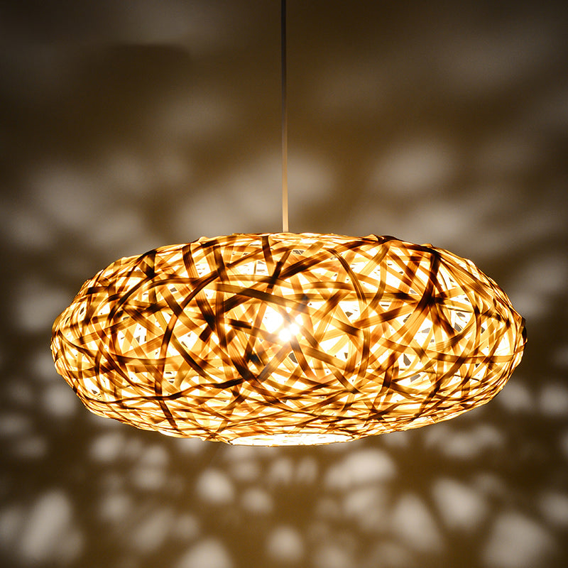 Handmade Pendant Lighting Traditionary Bamboo 1 Bulb 12"/16"/19.5" Wide Wood Hanging Lamp Kit Clearhalo 'Ceiling Lights' 'Modern Pendants' 'Modern' 'Pendant Lights' 'Pendants' Lighting' 337137