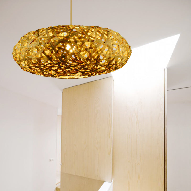 Handmade Pendant Lighting Traditionary Bamboo 1 Bulb 12"/16"/19.5" Wide Wood Hanging Lamp Kit Clearhalo 'Ceiling Lights' 'Modern Pendants' 'Modern' 'Pendant Lights' 'Pendants' Lighting' 337138