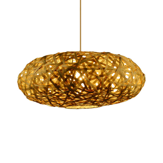 Handmade Pendant Lighting Traditionary Bamboo 1 Bulb 12"/16"/19.5" Wide Wood Hanging Lamp Kit Clearhalo 'Ceiling Lights' 'Modern Pendants' 'Modern' 'Pendant Lights' 'Pendants' Lighting' 337139