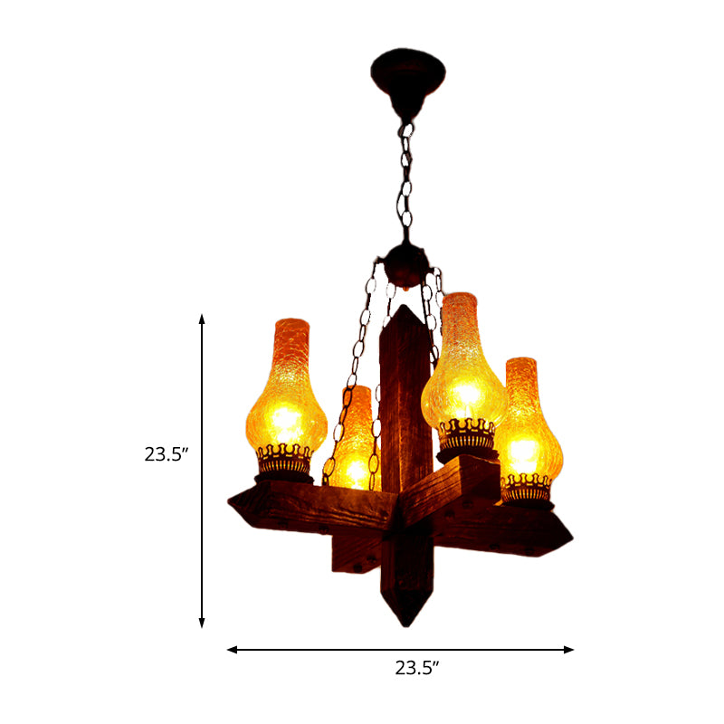 Amber Crackle Glass Vase Chandelier Lighting Farmhouse 5 Lights Dining Room Pendant with Metal Frame Clearhalo 'Cast Iron' 'Ceiling Lights' 'Chandeliers' 'Industrial Chandeliers' 'Industrial' 'Metal' 'Middle Century Chandeliers' 'Rustic Chandeliers' 'Tiffany' Lighting' 337418