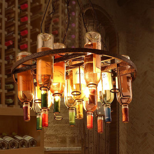 Wine Bottle Kitchen Island Chandelier Light Farmhouse Colorful Glass 3 Lights Rust Hanging Lamp Rust Clearhalo 'Ceiling Lights' 'Glass shade' 'Glass' 'Island Lights' Lighting' 337480