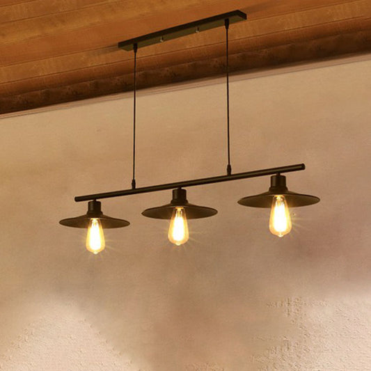 3 Light Metal Island Lamp Warehouse Black Conical Restaurant Chandelier Lighting Fixture Black Clearhalo 'Ceiling Lights' 'Island Lights' Lighting' 337527