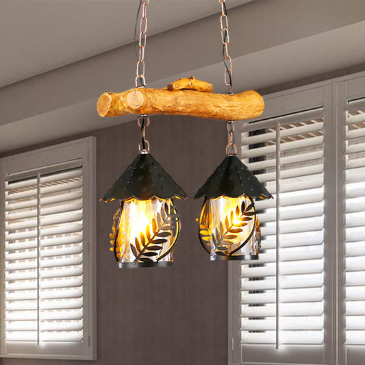 3 Lights Restaurant Island Lighting Idea Farmhouse Black Hanging Lamp with Cylinder White Fabric/Clear Glass Shade Clear Clearhalo 'Ceiling Lights' 'Island Lights' Lighting' 337628