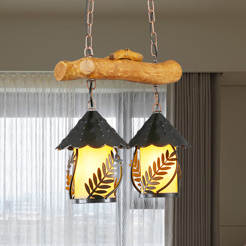 3 Lights Restaurant Island Lighting Idea Farmhouse Black Hanging Lamp with Cylinder White Fabric/Clear Glass Shade White Clearhalo 'Ceiling Lights' 'Island Lights' Lighting' 337633