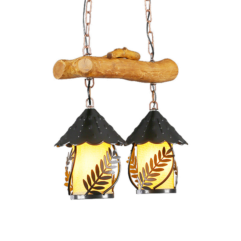 3 Lights Restaurant Island Lighting Idea Farmhouse Black Hanging Lamp with Cylinder White Fabric/Clear Glass Shade Clearhalo 'Ceiling Lights' 'Island Lights' Lighting' 337635