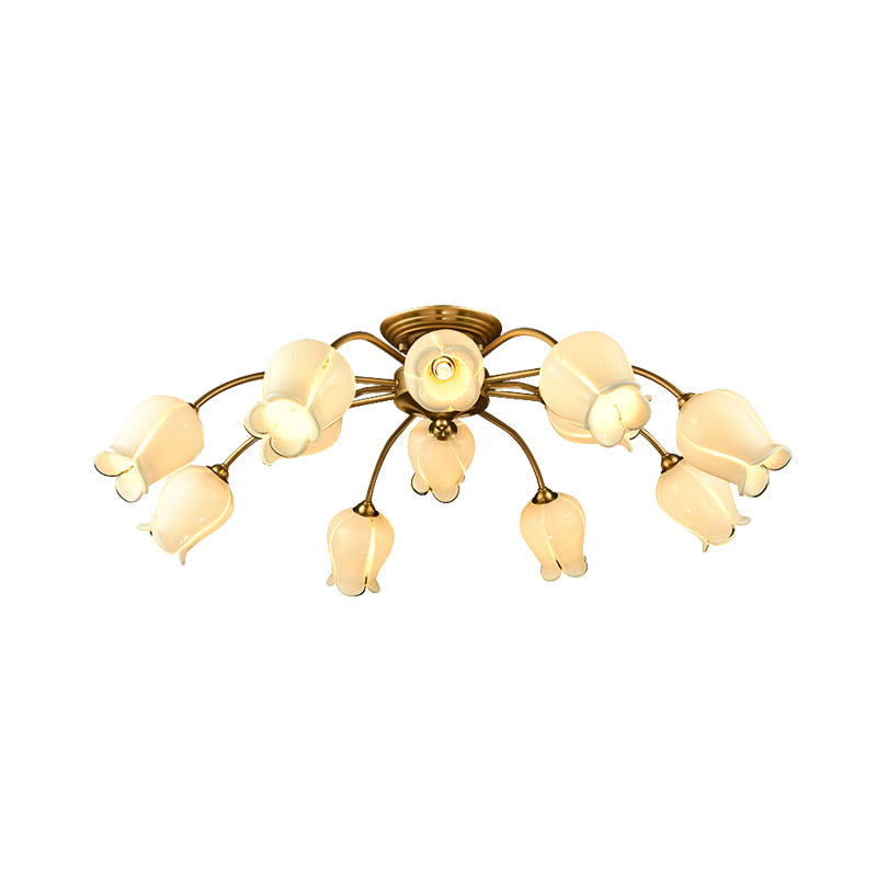 12 Lights Petal Semi Flush Ceiling Light Traditional White Glass Semi Mount Lighting Clearhalo 'Ceiling Lights' 'Close To Ceiling Lights' 'Close to ceiling' 'Glass shade' 'Glass' 'Semi-flushmount' Lighting' 337835