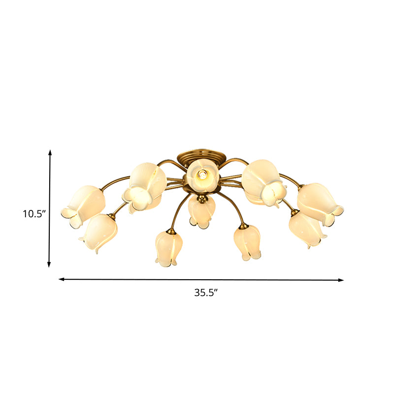 12 Lights Petal Semi Flush Ceiling Light Traditional White Glass Semi Mount Lighting Clearhalo 'Ceiling Lights' 'Close To Ceiling Lights' 'Close to ceiling' 'Glass shade' 'Glass' 'Semi-flushmount' Lighting' 337837