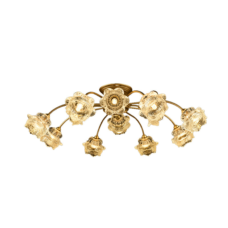 12 Lights Petal Semi Flush Ceiling Light Traditional White Glass Semi Mount Lighting Clearhalo 'Ceiling Lights' 'Close To Ceiling Lights' 'Close to ceiling' 'Glass shade' 'Glass' 'Semi-flushmount' Lighting' 337839