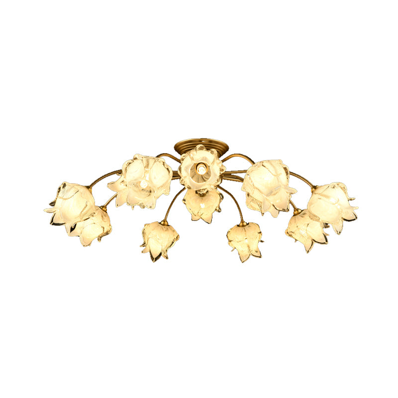 12 Lights Petal Semi Flush Ceiling Light Traditional White Glass Semi Mount Lighting White B Clearhalo 'Ceiling Lights' 'Close To Ceiling Lights' 'Close to ceiling' 'Glass shade' 'Glass' 'Semi-flushmount' Lighting' 337841