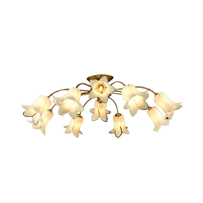 12 Lights Semi Flush Mount Minimalism Blossom White/Purple Glass Close to Ceiling Lamp for Bedroom Clearhalo 'Ceiling Lights' 'Close To Ceiling Lights' 'Close to ceiling' 'Glass shade' 'Glass' 'Semi-flushmount' Lighting' 337849