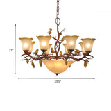 Bell Living Room Chandelier Light Lodge Milky Glass 11 Lights Brown Pendant Lamp Clearhalo 'Ceiling Lights' 'Chandeliers' 'Glass shade' 'Glass' 'Pendant Lights' Lighting' 337951