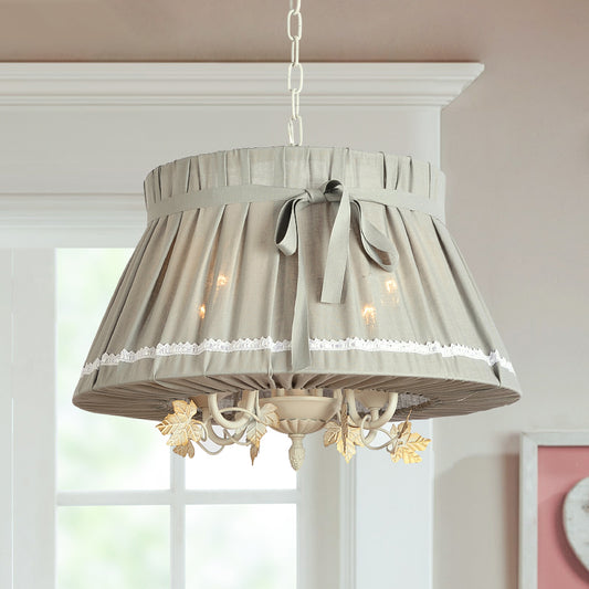 Drum Dining Room Pendant Chandelier Traditional Fabric 4 Lights Beige Hanging Light Fixture Clearhalo 'Ceiling Lights' 'Chandeliers' Lighting' options 337953