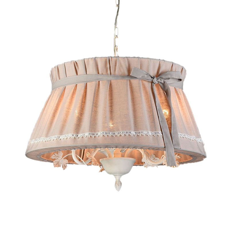 Drum Dining Room Pendant Chandelier Traditional Fabric 4 Lights Beige Hanging Light Fixture Clearhalo 'Ceiling Lights' 'Chandeliers' Lighting' options 337959