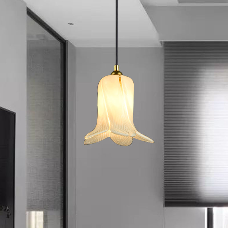 Countryside Bell-Shaped Pendant Lighting 1 Light White/Green/Purple Glass Ceiling Hang Fixture for Bedroom Clearhalo 'Ceiling Lights' 'Glass shade' 'Glass' 'Pendant Lights' 'Pendants' Lighting' 337966