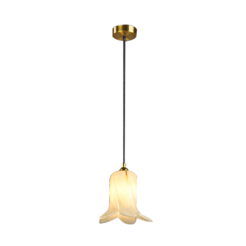 Countryside Bell-Shaped Pendant Lighting 1 Light White/Green/Purple Glass Ceiling Hang Fixture for Bedroom Clearhalo 'Ceiling Lights' 'Glass shade' 'Glass' 'Pendant Lights' 'Pendants' Lighting' 337967