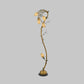 6 Lights Beige Glass Tree Floor Lamp Rural Floral Bedroom Standing Light in Brass for Bedroom Clearhalo 'Floor Lamps' 'Lamps' Lighting' 337992