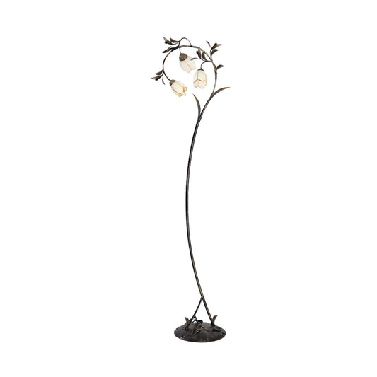 Antique Brass 3 Lights Standing Light Rustic Milky Glass Blossom Floor Lamp for Living Room Clearhalo 'Floor Lamps' 'Lamps' Lighting' 338007