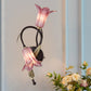 Swooping Arm White/Purple Glass Wall Lamp Countryside 2 Lights Bedroom Sconce Light Fixture in Black/Gold Black Purple Clearhalo 'Wall Lamps & Sconces' 'Wall Lights' Lighting' 338052