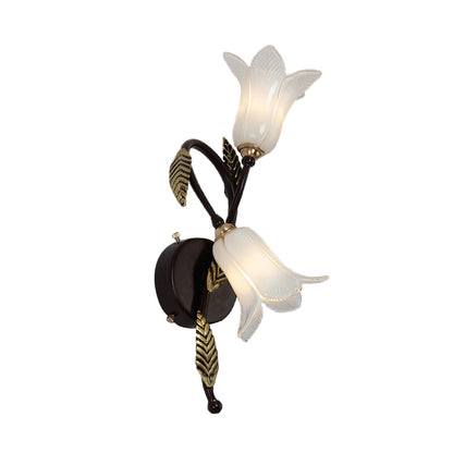 Swooping Arm White/Purple Glass Wall Lamp Countryside 2 Lights Bedroom Sconce Light Fixture in Black/Gold Black White Clearhalo 'Wall Lamps & Sconces' 'Wall Lights' Lighting' 338057