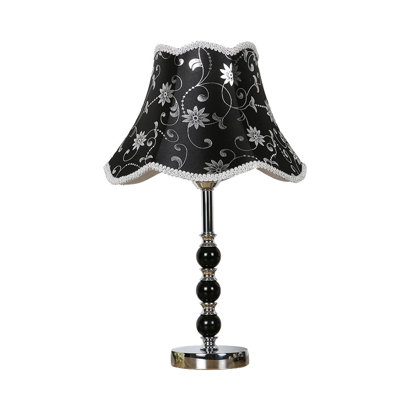 1 Light Crystal Table Lamp Countryside Black Scalloped Bedroom Night Light with Flower Pattern Clearhalo 'Lamps' 'Table Lamps' Lighting' 338091