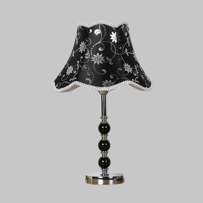 1 Light Crystal Table Lamp Countryside Black Scalloped Bedroom Night Light with Flower Pattern Clearhalo 'Lamps' 'Table Lamps' Lighting' 338092