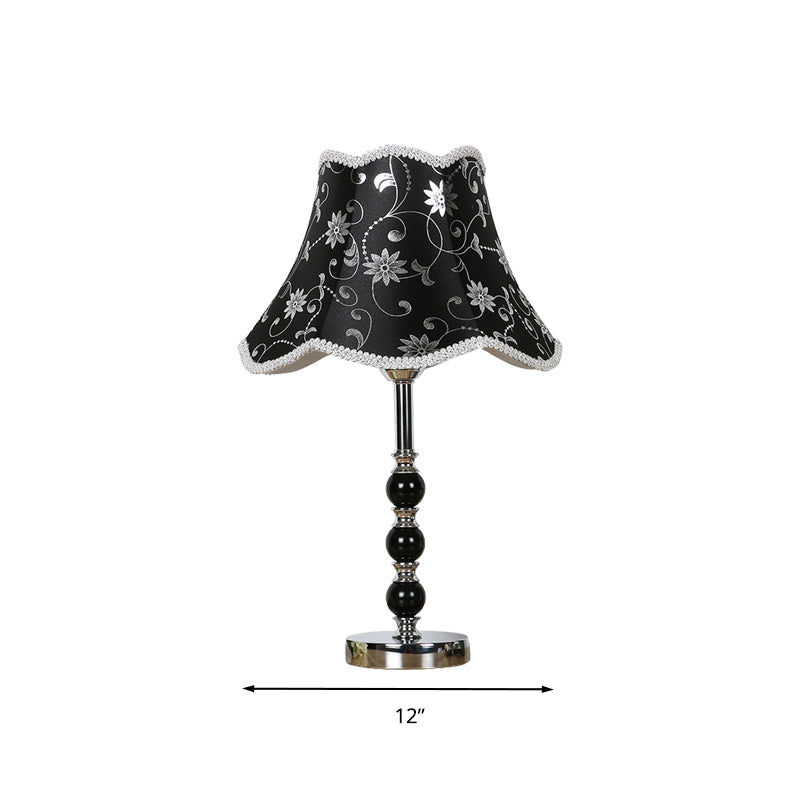 1 Light Crystal Table Lamp Countryside Black Scalloped Bedroom Night Light with Flower Pattern Clearhalo 'Lamps' 'Table Lamps' Lighting' 338093