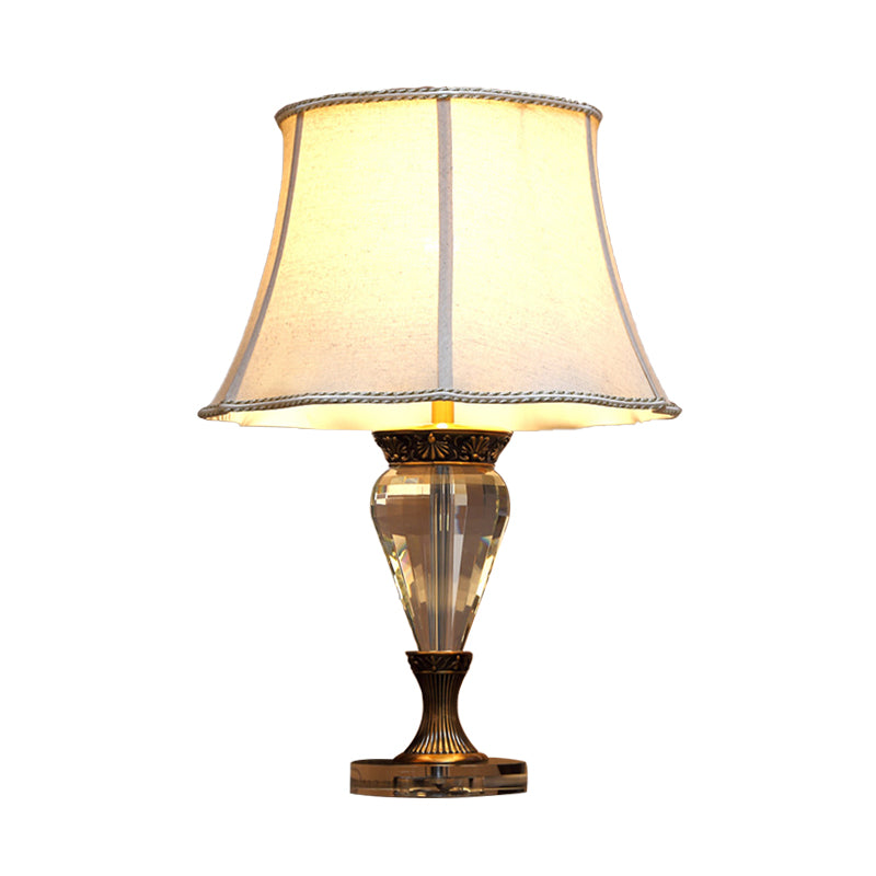 1 Light Bell Nightstand Light Countryside Beige Fabric Table Lamp with Clear Crystal Accent Clearhalo 'Lamps' 'Table Lamps' Lighting' 338126