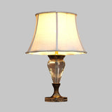 1 Light Bell Nightstand Light Countryside Beige Fabric Table Lamp with Clear Crystal Accent Clearhalo 'Lamps' 'Table Lamps' Lighting' 338127